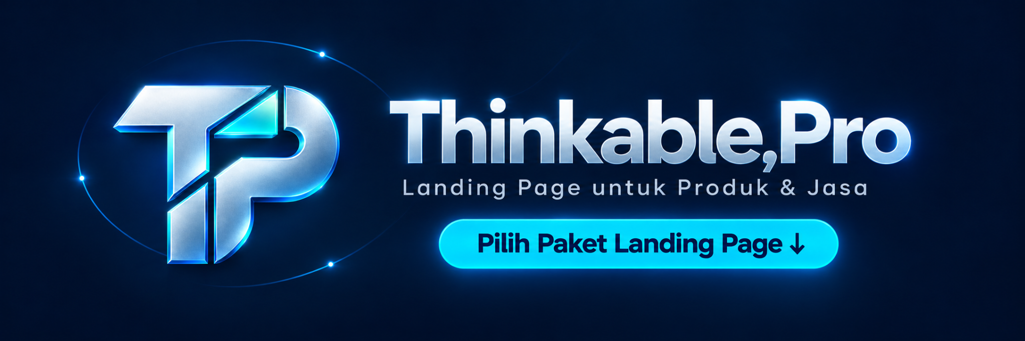 Identitas Thinkable.pro dengan logo TP, warna navy dan cahaya cyan